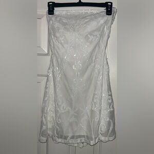 Strapless White Sequin Mesh Dress